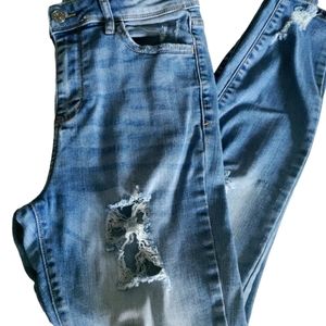 Cello Ripped & Whiskered Blue Jeans - Light-Medium Blue Wash -  Size 9 Juniors